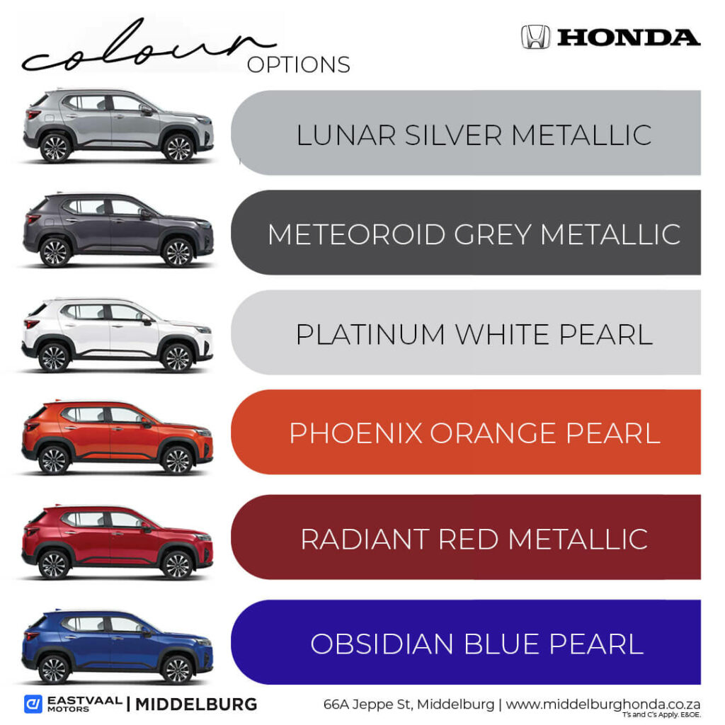 HONDA COLOUR OPTIONS image from Eastvaal Motors