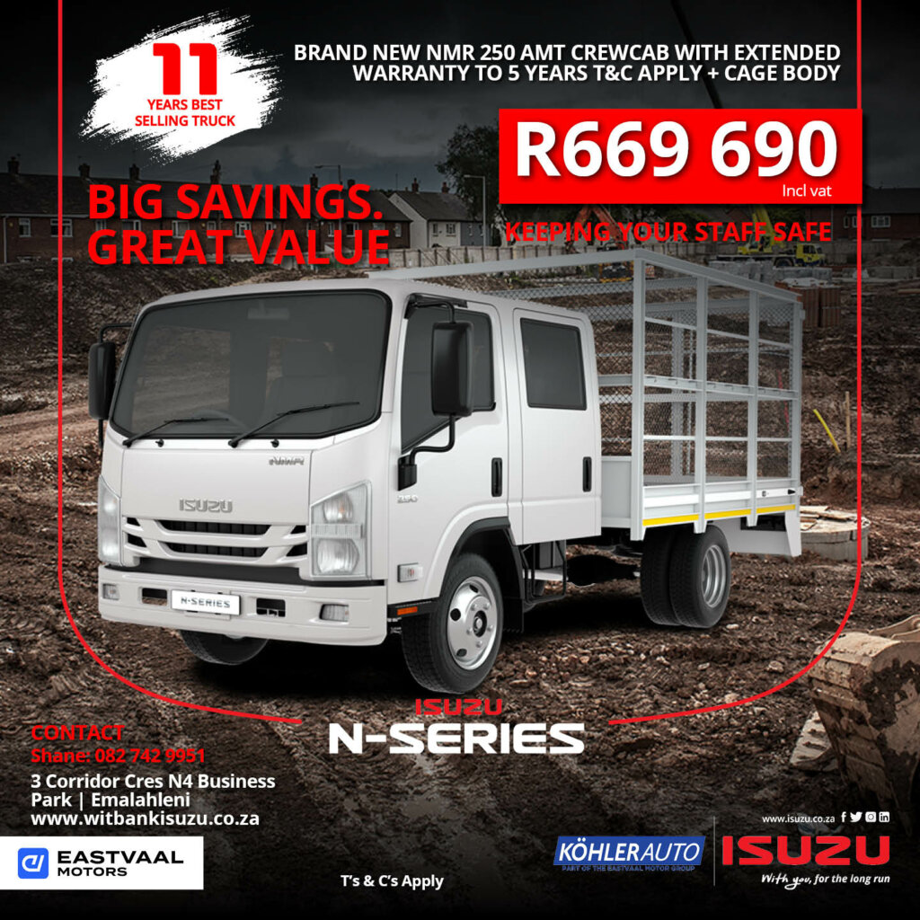 Keep your staff safe with the Isuzu NMR 250 AMT Crewcab image from Eastvaal Motors