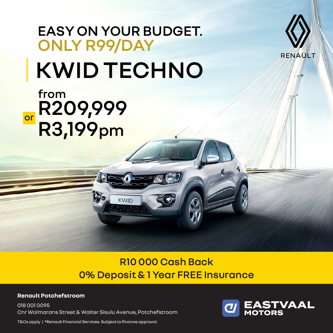 easy on your budget. Only R99/Day from Renault Potchefstroom