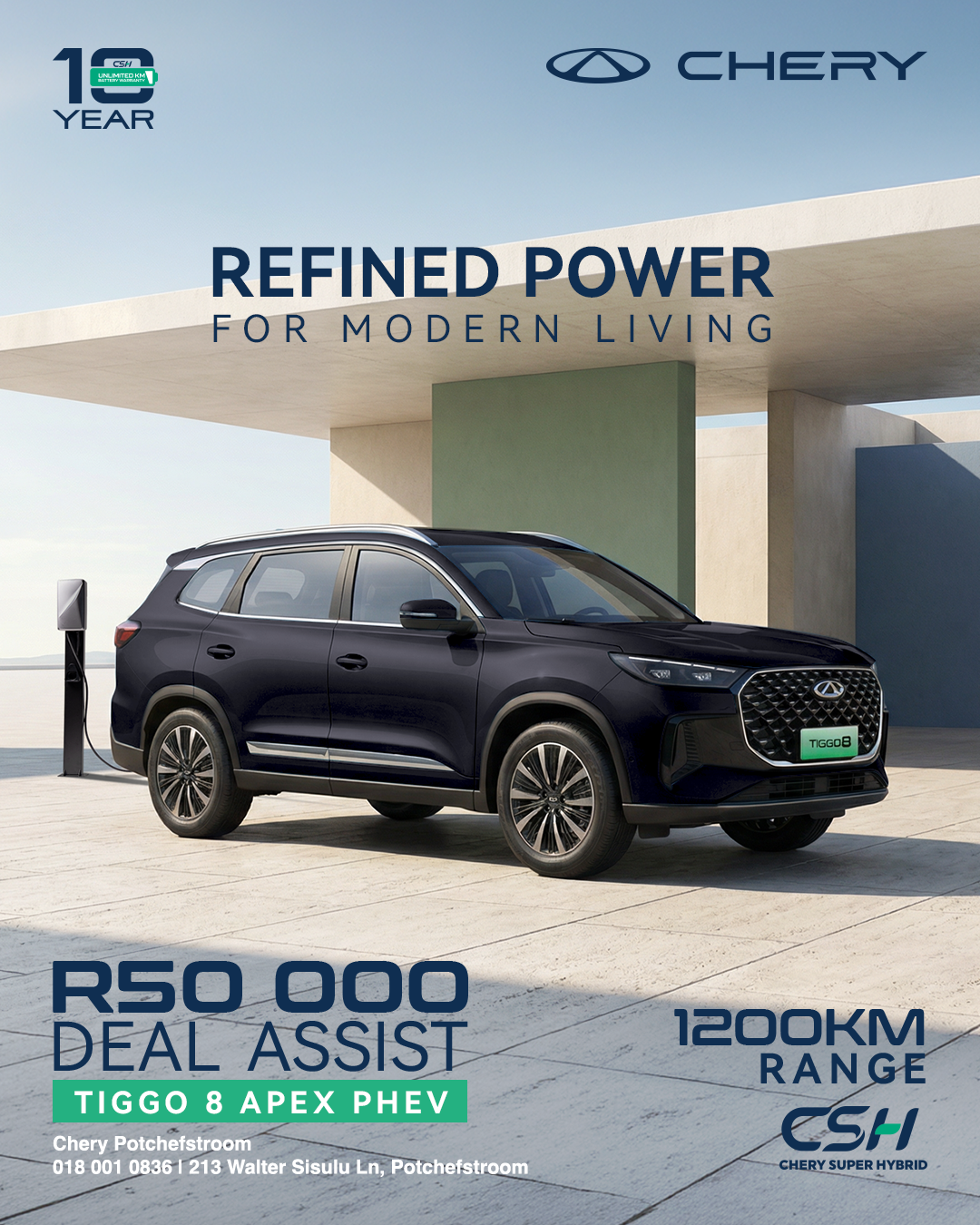 Refined power for modern living.  Tiggo 8 Apex PHEV from Chery Potchefstroom