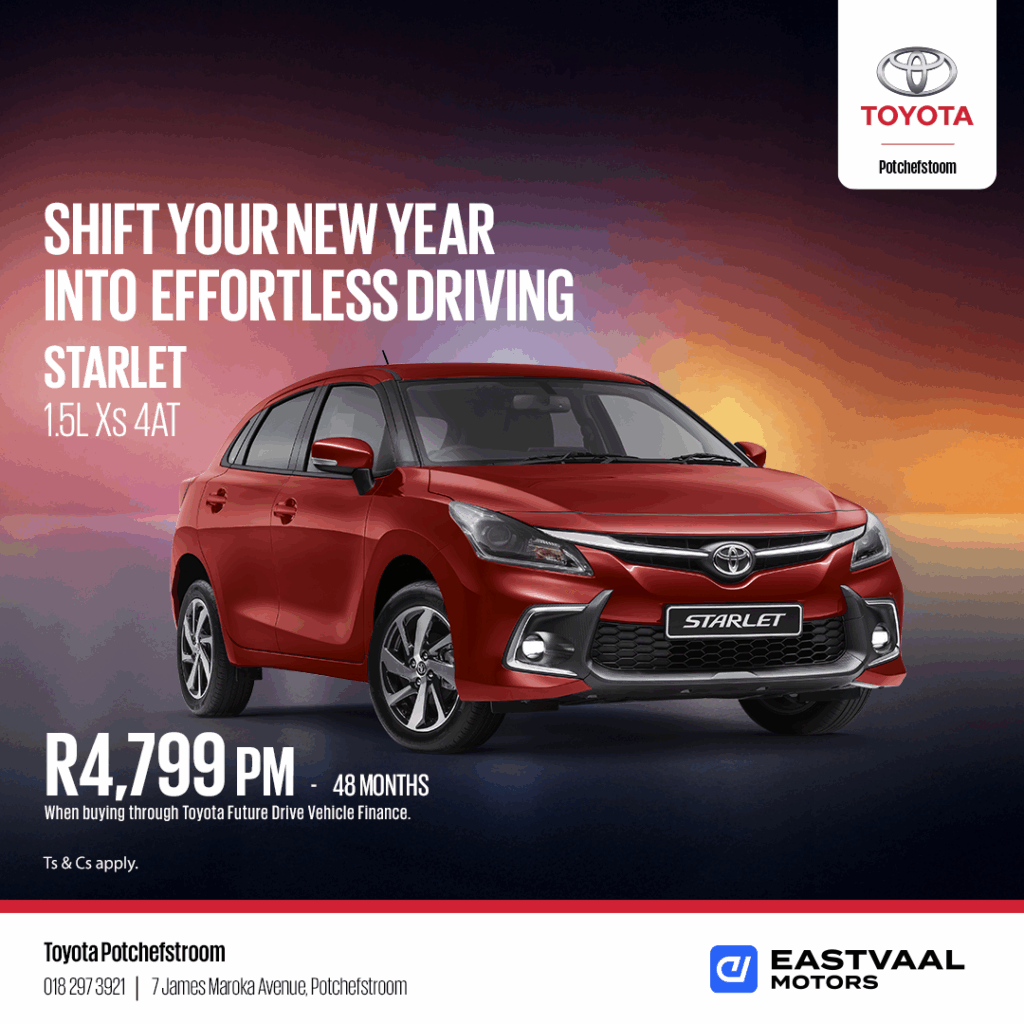shift your new year into effortless driving. Starlet 1.5L Xs 4AT from Eastvaal Motors