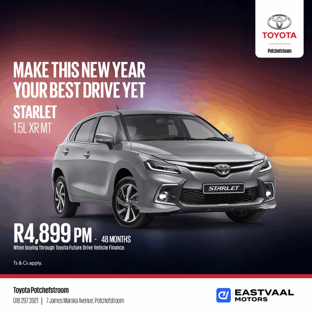 make this year your best drive yet.  Starlet 1.5L XR MT from Eastvaal Motors