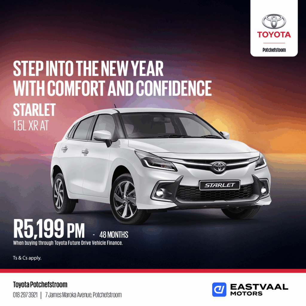 step into the new year with comfort and confidence. Starlet 1.5L XR AT from Eastvaal Motors