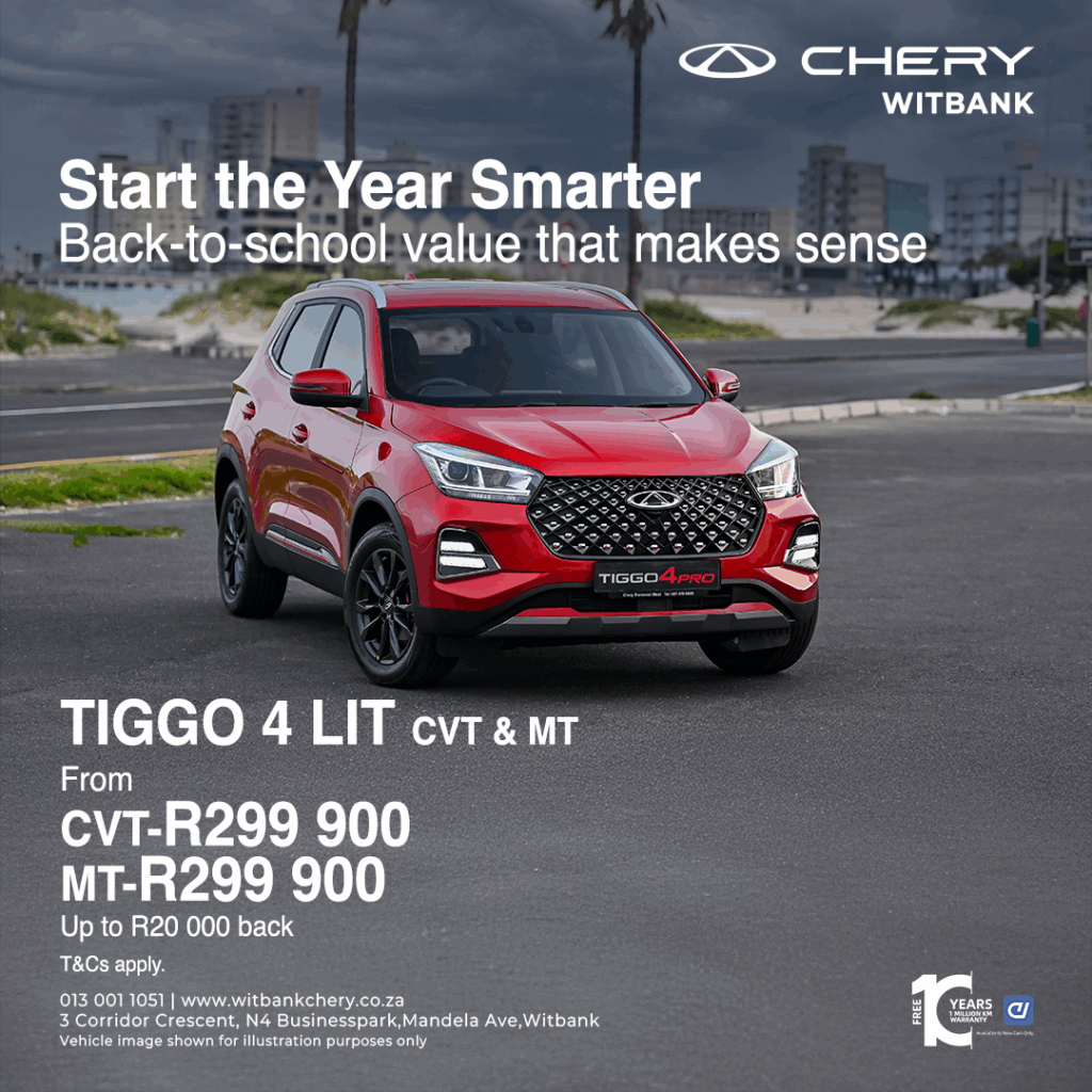 Start the year smarter.  Tiggo 4 Lit CVT & MT from Eastvaal Motors