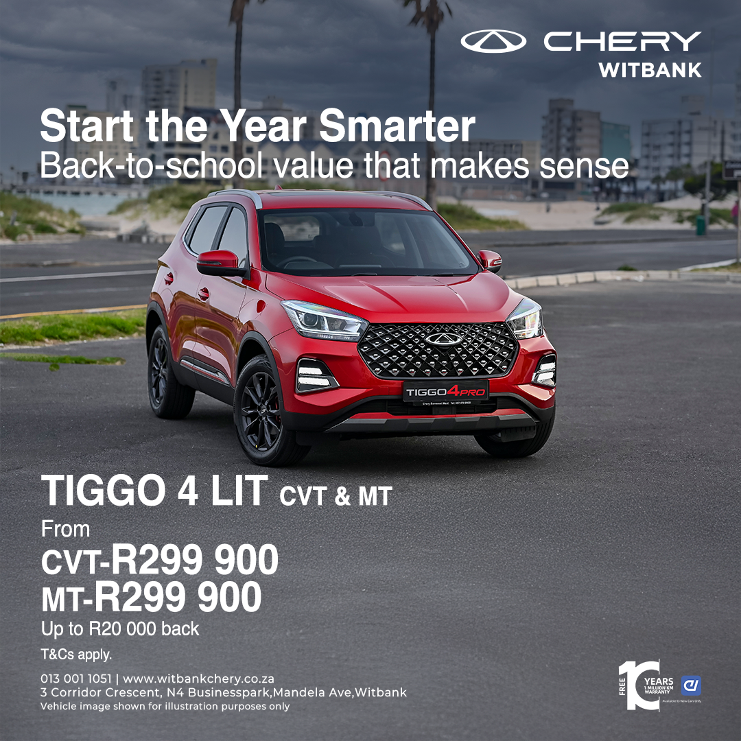 Start the year smarter.  Tiggo 4 Lit CVT & MT from Chery Witbank