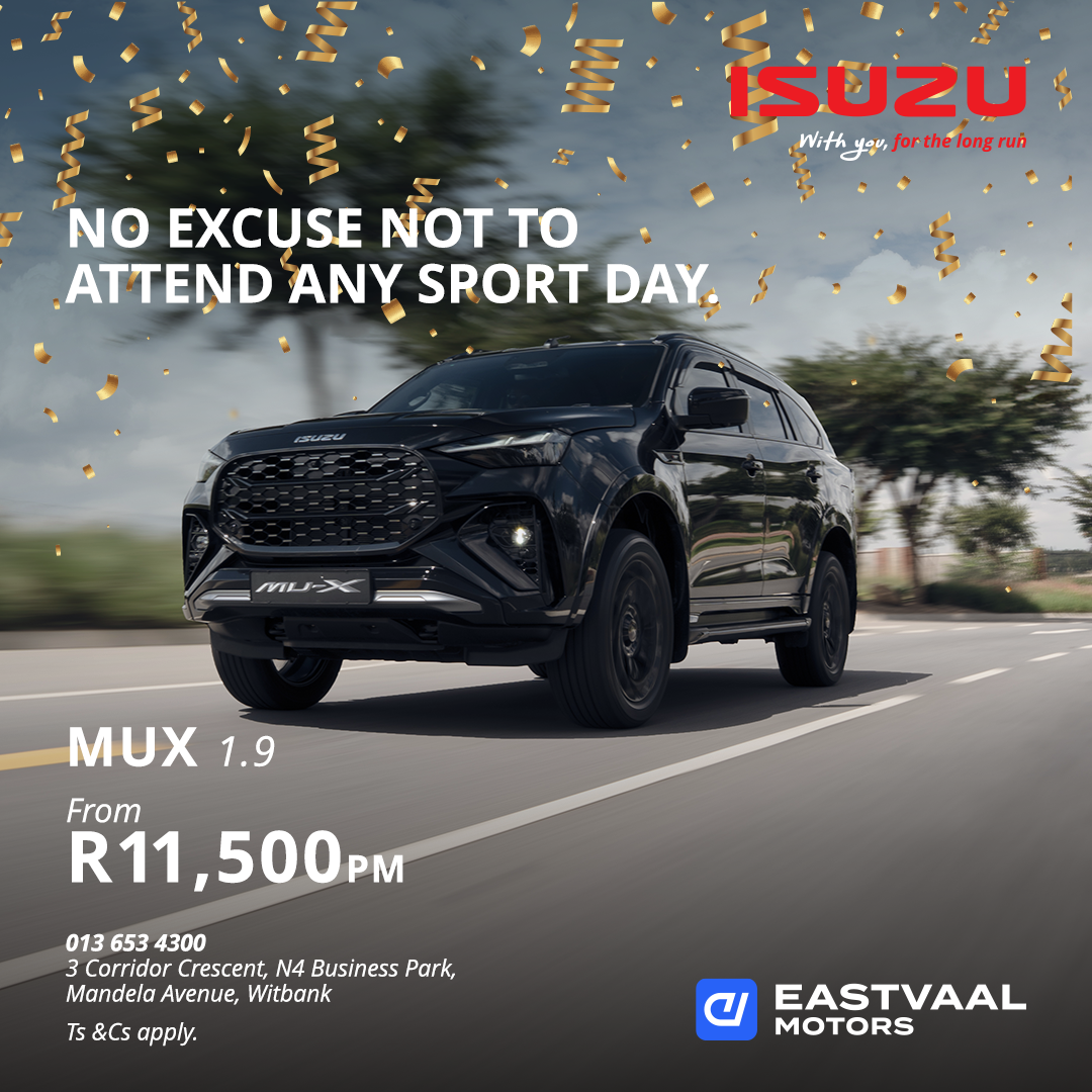 No excuse not to attend any sport day.  Isuzu MUX from Köhler Auto Isuzu Witbank