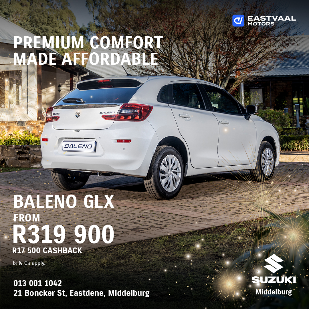 Premium comfort made affordable.  Suzuki Baleno GLX from Suzuki Middelburg