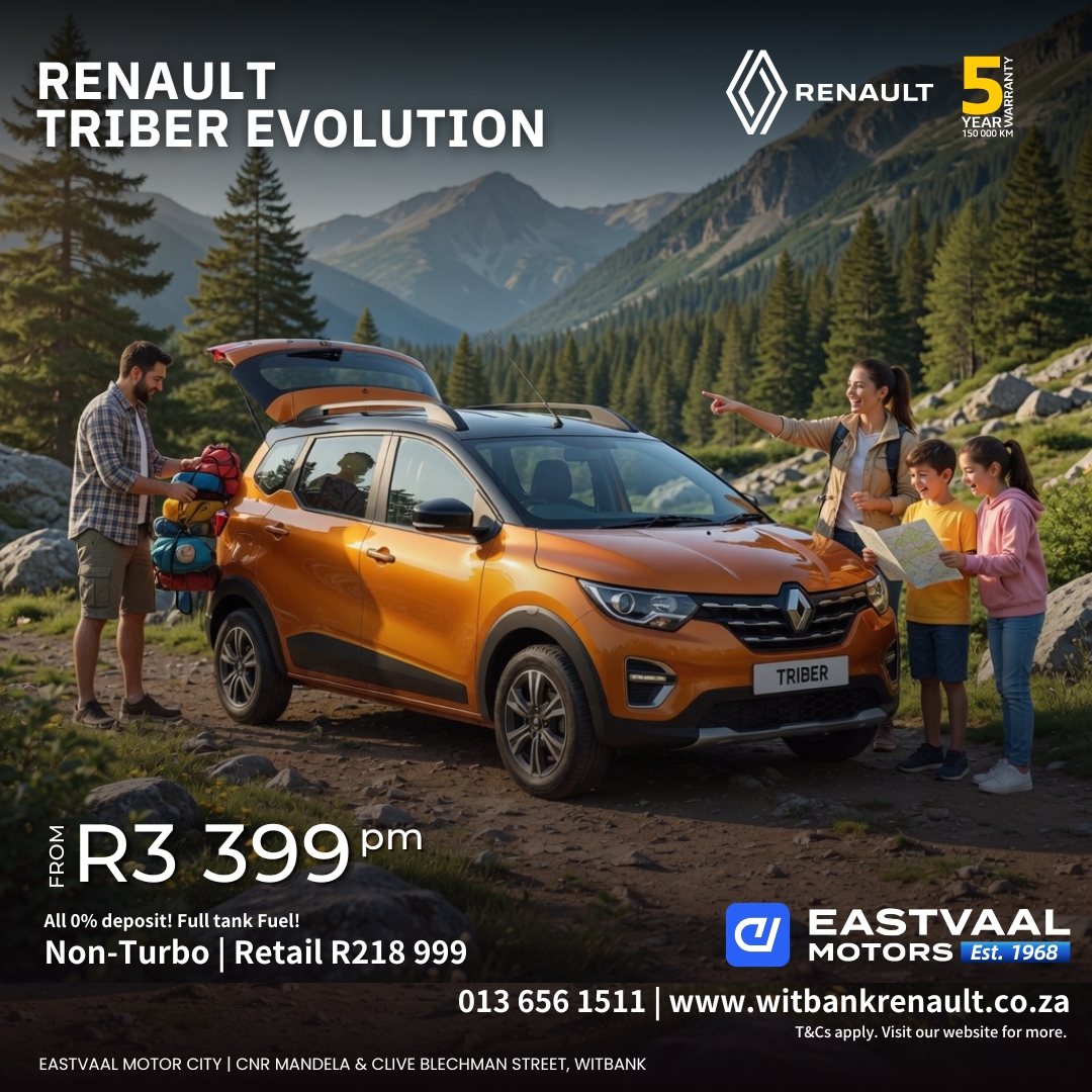 Family First This May Big dreams need big space. The Renault Triber delivers true 7-seater versatility and clever storage that makes every family trip effortless. from Eastvaal Motor City Witbank Renault