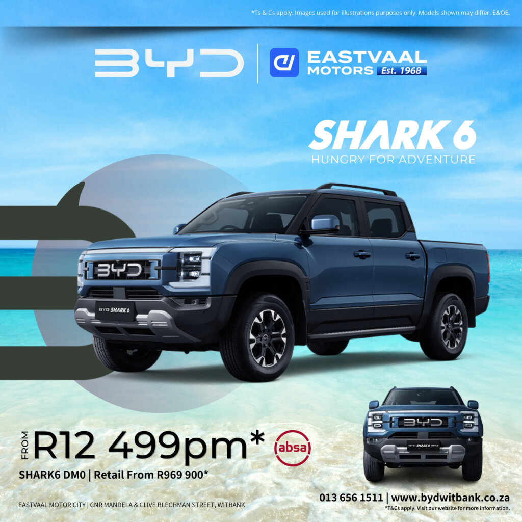 The Shark has landed in Witbank! 321 kW of hybrid power, 650 Nm of torque, and serious off-road attitude. The BYD Shark 6 doesn’t just drive the Highveld — it owns it. 🦈⚡ from Eastvaal Motors