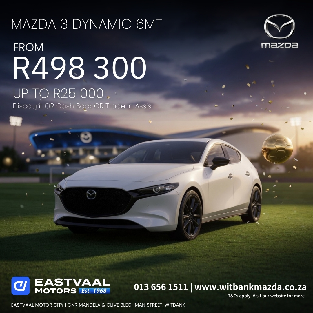 ⚡ Sporty Soul, Premium Feel. The Mazda3 Dynamic turns every road into a runway. Bold design, razor-sharp handling, and a cabin that feels like luxury. from Eastvaal Motor City Witbank Mazda
