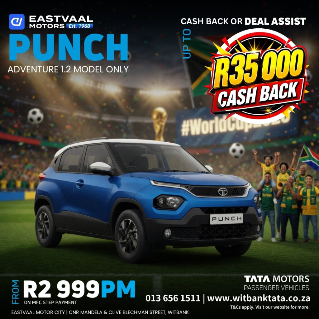 ⚽ Tata Punch Adventure – Up to R35 000 Cash Back! ⚽ The bold little SUV that punches way above its weight is now even sweeter with big cash back! from Eastvaal Motors
