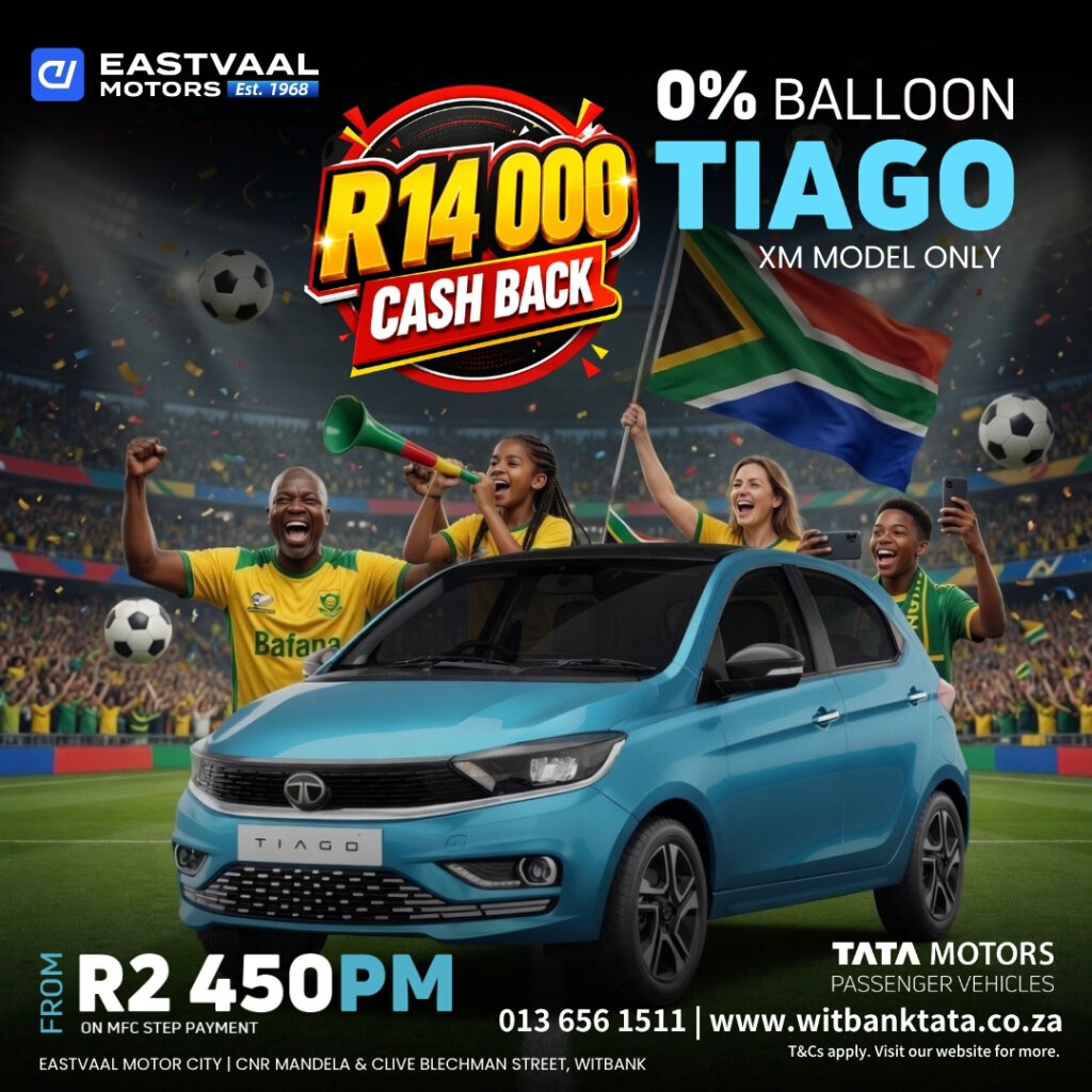 ⚽ 0% BALLOON + R14 000 CASH BACK ON THE TATA TIAGO XM! ⚽ The deal of the season is here! from Eastvaal Motors