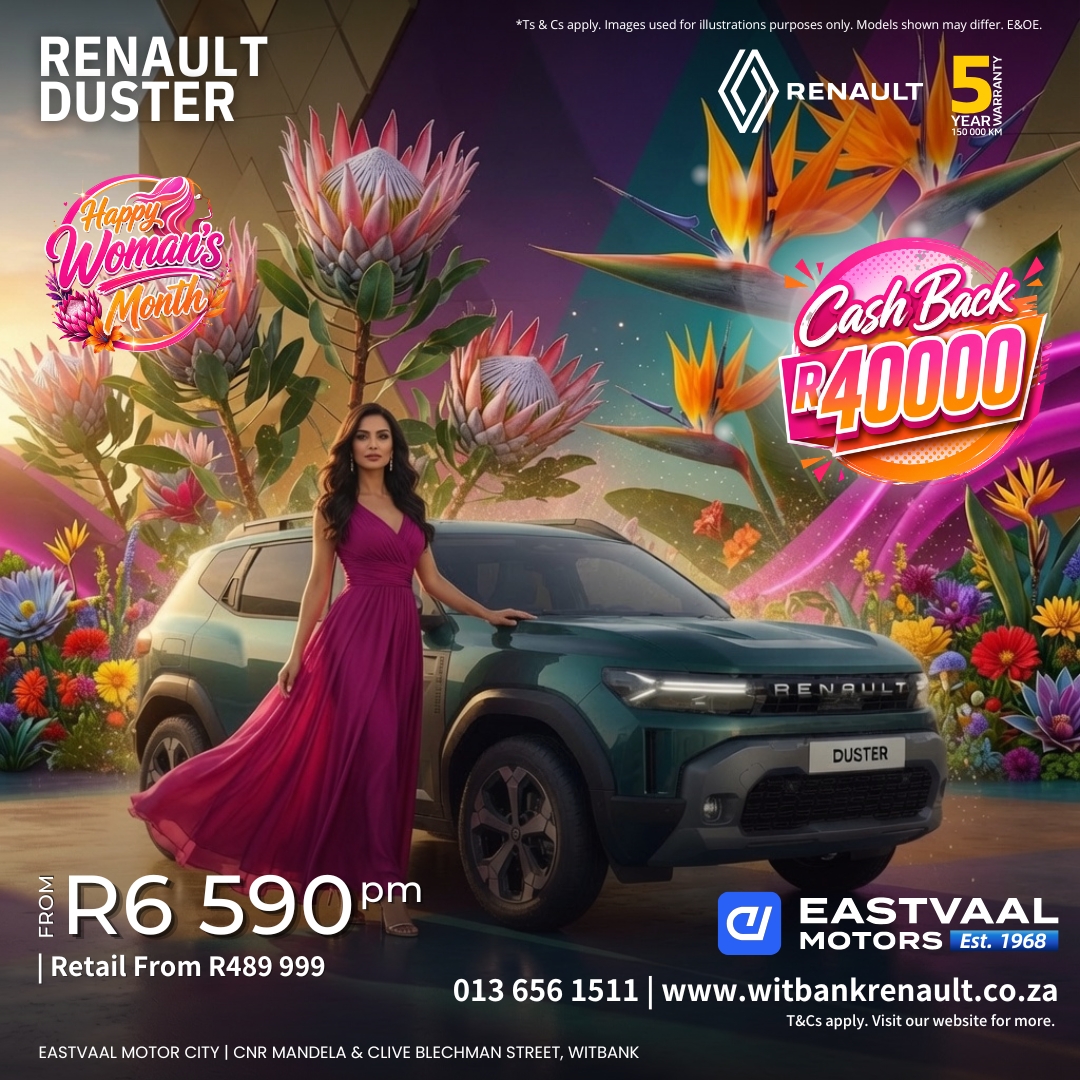 Duster – R40 000 Cash Back Adventure meets elegance this Women’s Month. from Eastvaal Motor City Witbank Renault