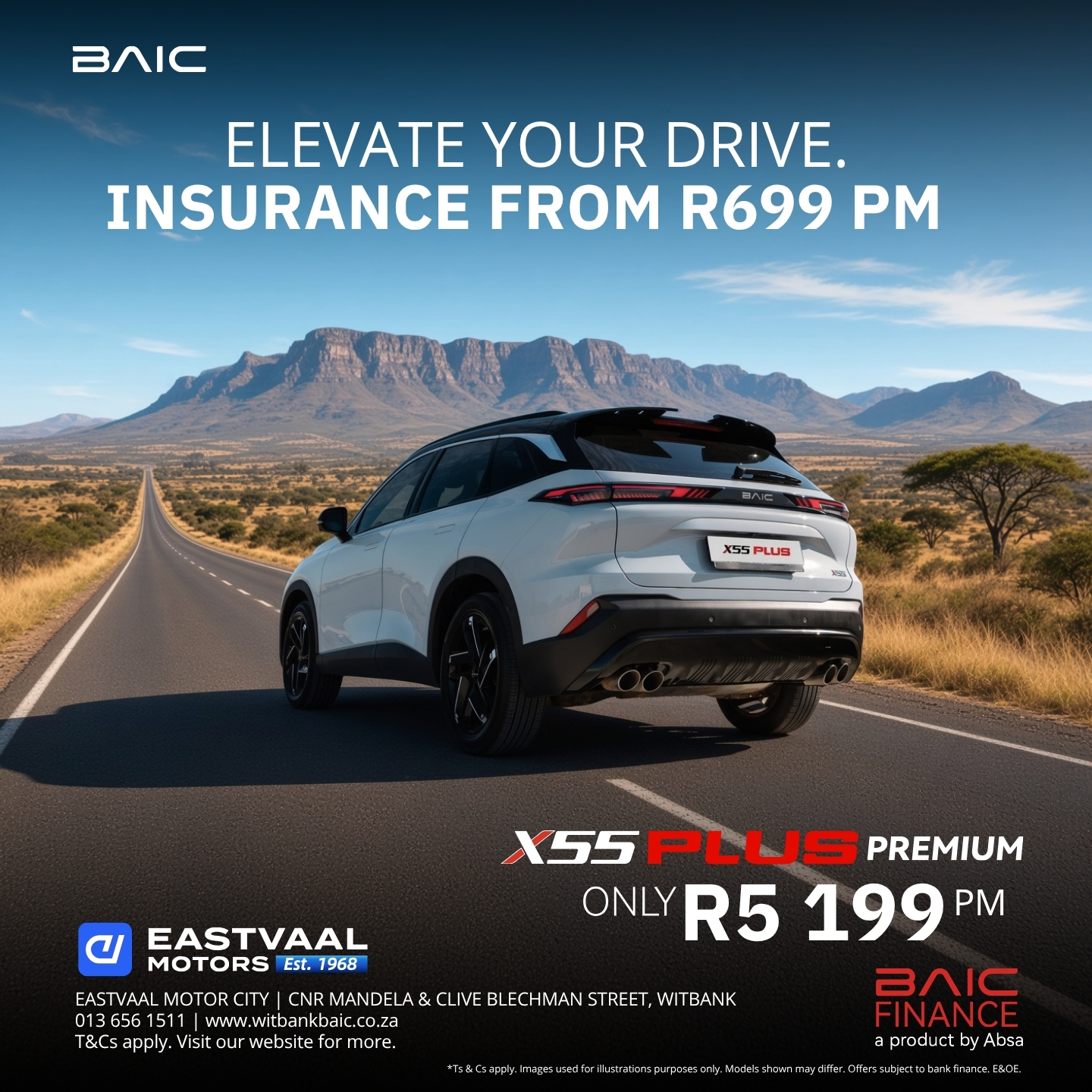 X55 Plus Premium — R5,199 pm  Elevate your drive this September. from BAIC Witbank