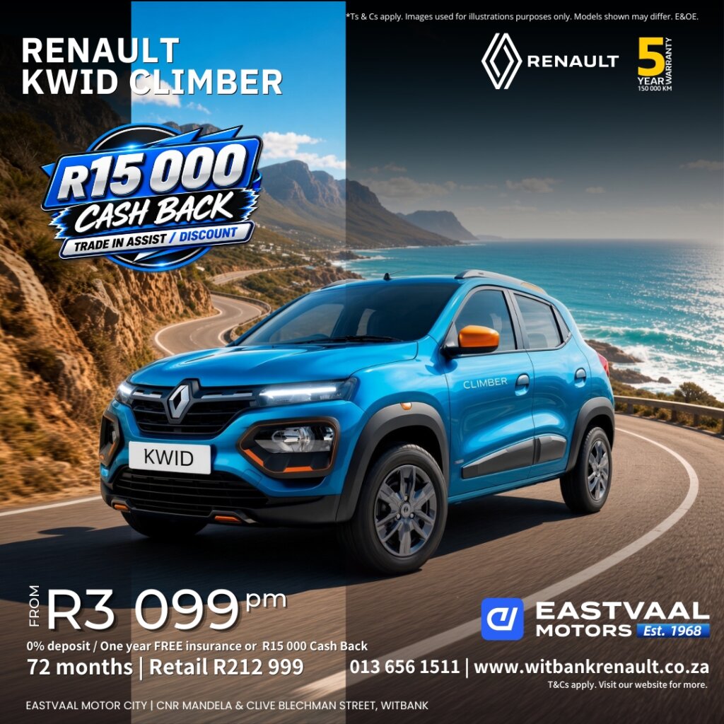 💛 R15 000 CASH BACK on the Renault Kwid Techno! from Eastvaal Motors