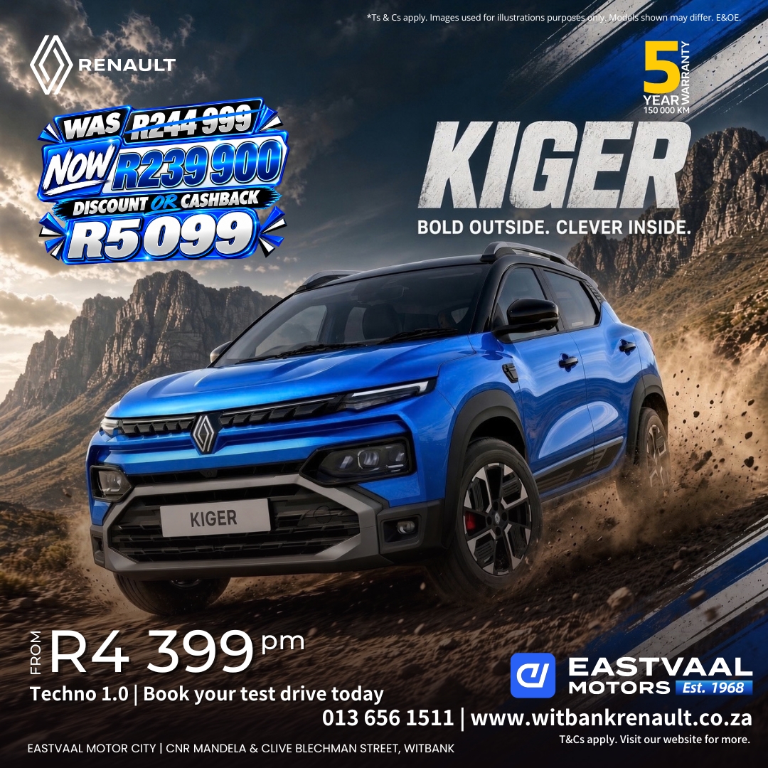 Bold outside. Clever inside. Kiger Techno. from Eastvaal Motor City Witbank Renault